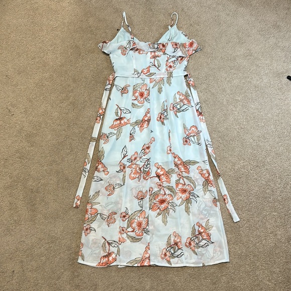 J.O.A. Light blue & coral floral midi dress S - Picture 3 of 13